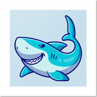 Cute Shark Swimming Cartoon Posters and Art